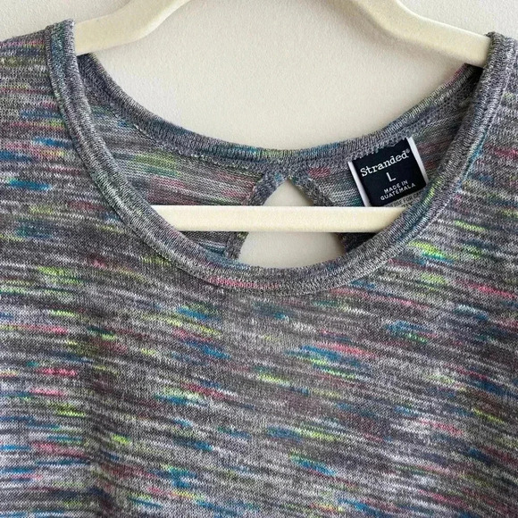 Stranded Grey/Pink/Blue/Green Heathered Short Sleeve Shirt, Keyhole Back, Large - Picture 10 of 16